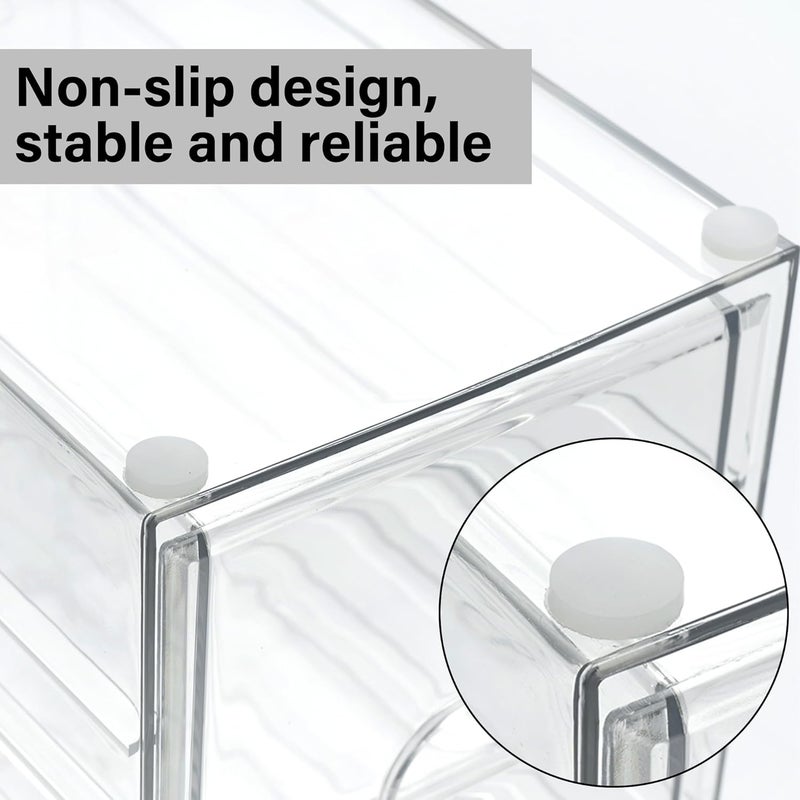 Prsildan Acrylic Drawer Organizer with 17 Drawers, Craft Office Desk Makeup Organizers Accessories, Set of 4 Clear Stackable Storage Drawers for Vanity, Countertop, Jewelry, Art Supply Organization - Image 5